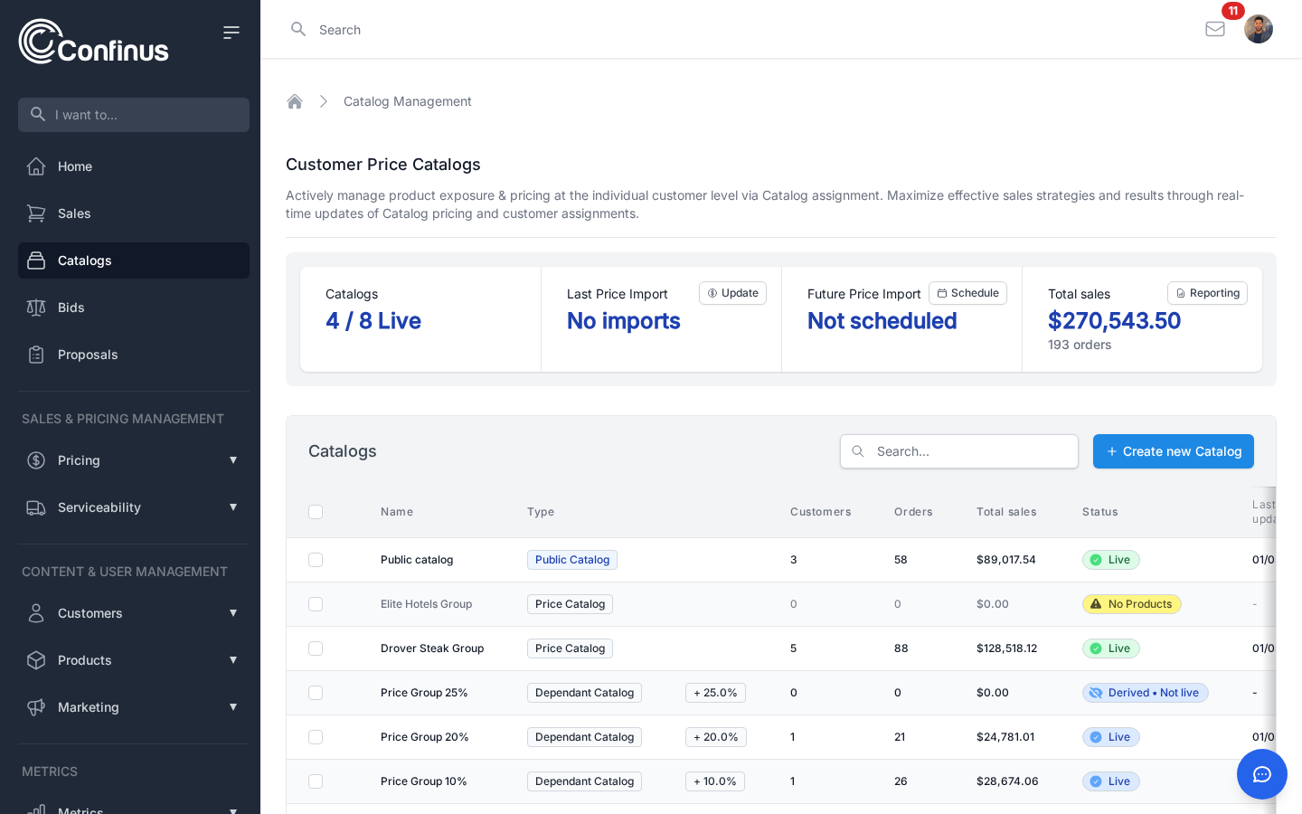 Catalog management with hierarchical catalogs