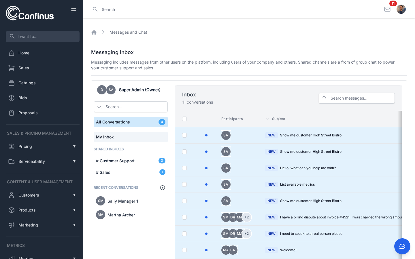 Messaging inbox showing buyer-vendor conversations