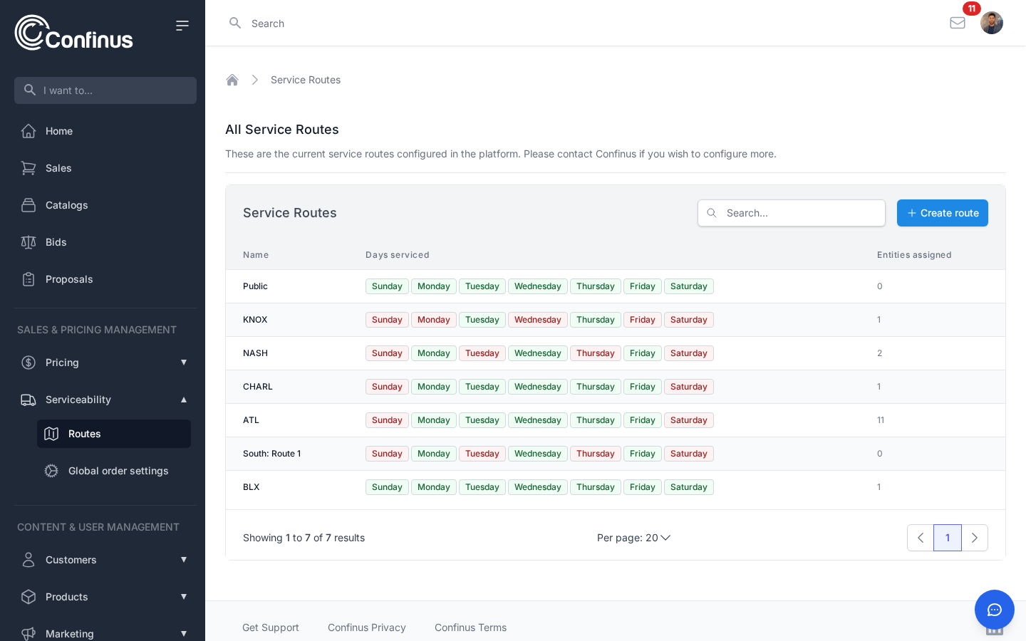 Delivery zone map with route boundaries