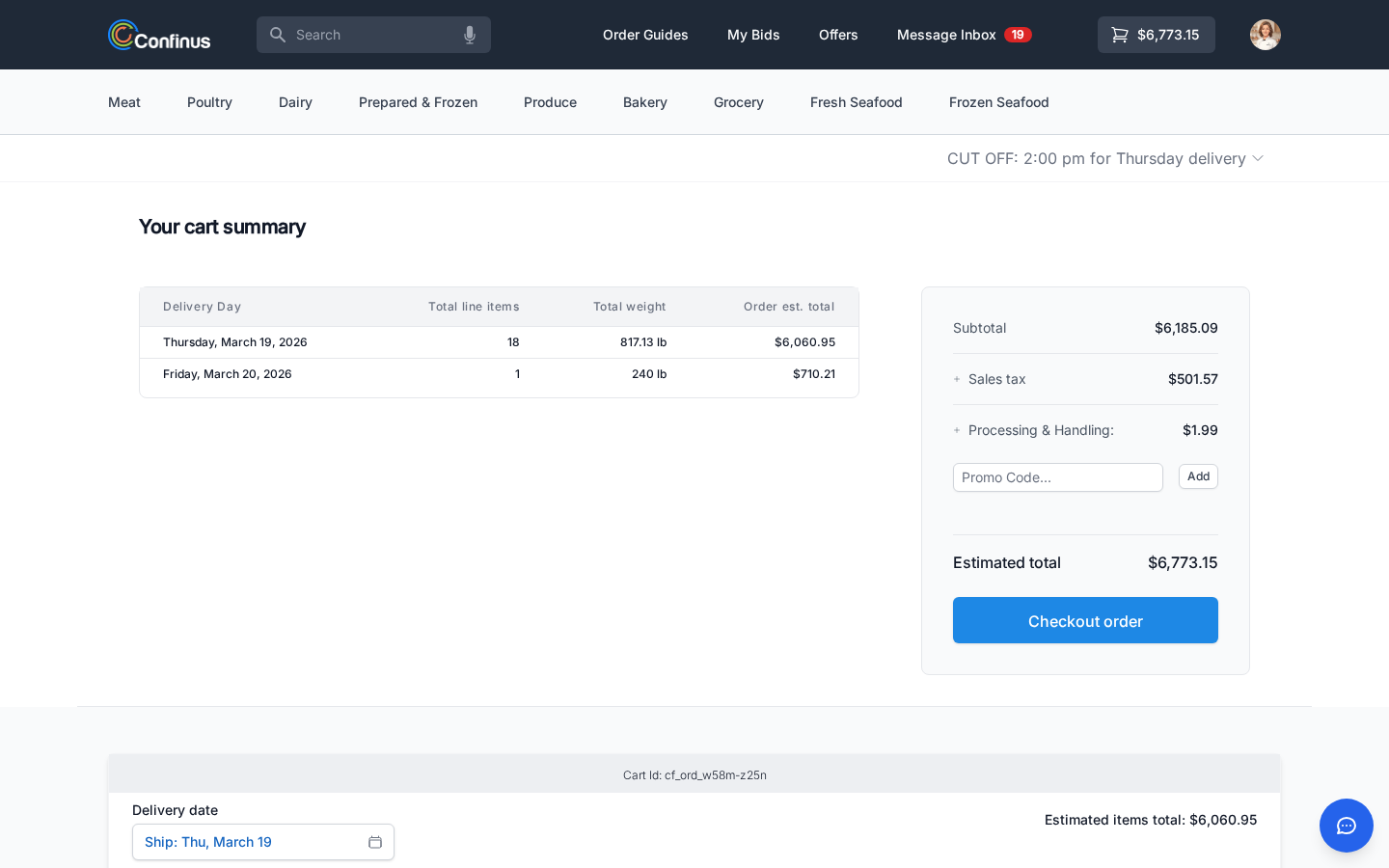 Purchase configurator with multi-delivery cart